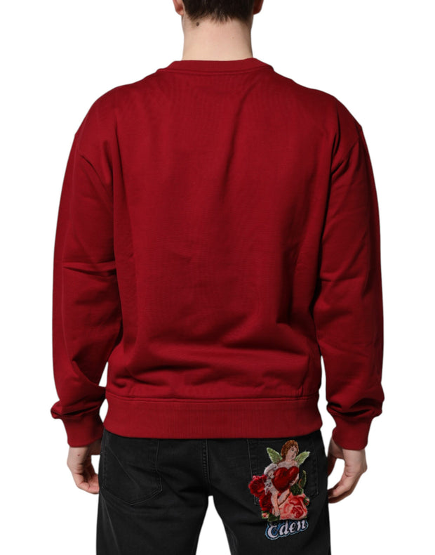 Dolce & Gabbana Red Embossed Logo Cotton Crew Neck Sweater