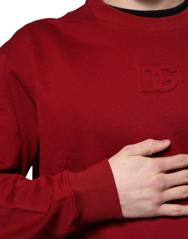 Dolce & Gabbana Red Embossed Logo Cotton Crew Neck Sweater
