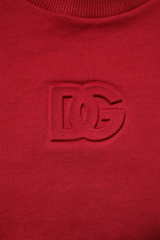 Dolce & Gabbana Red Embossed Logo Cotton Crew Neck Sweater