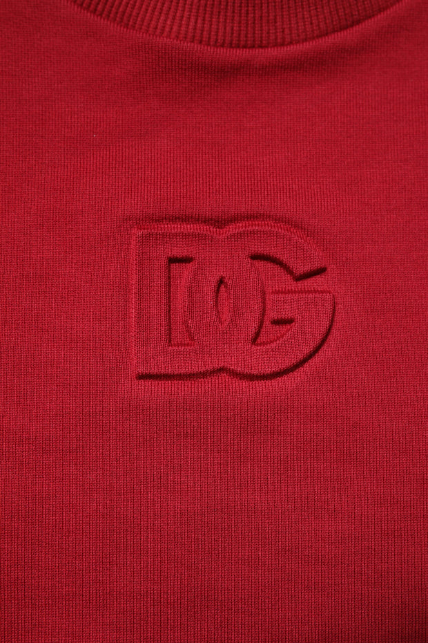 Dolce & Gabbana Red Embossed Logo Cotton Crew Neck Sweater