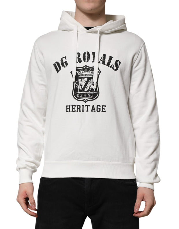 Dolce & Gabbana White Cotton DG ROYAL Print Hooded Sweater