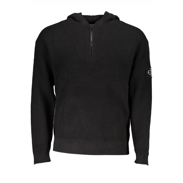 Calvin Klein Black Cotton Men's Sweater Hooded Half Zip