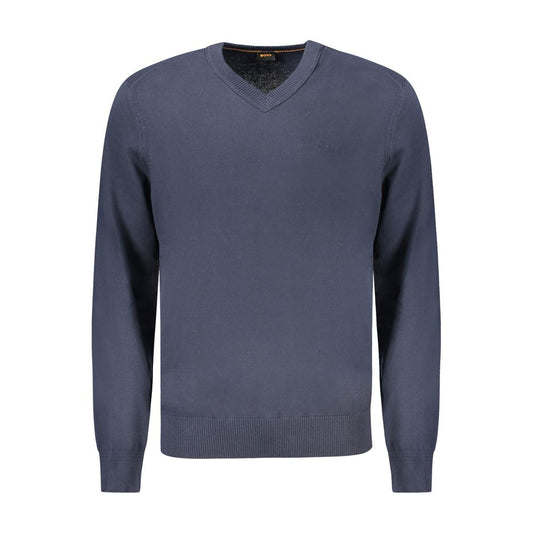 Hugo Boss Blå Bomuld Trøje Langærmet Med Broderi Og Logo