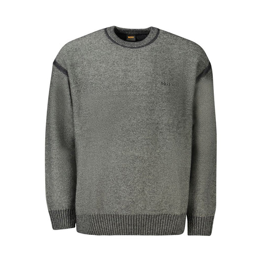 Hugo Boss Grå Uld Trøje Langærmet Rund Hals Logo Kvalitet