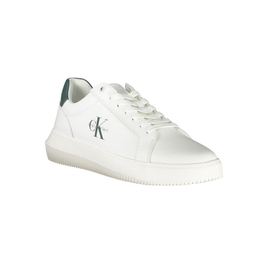 Calvin Klein Hvid Læder Herre Sneakers Med Grønne Detaljer