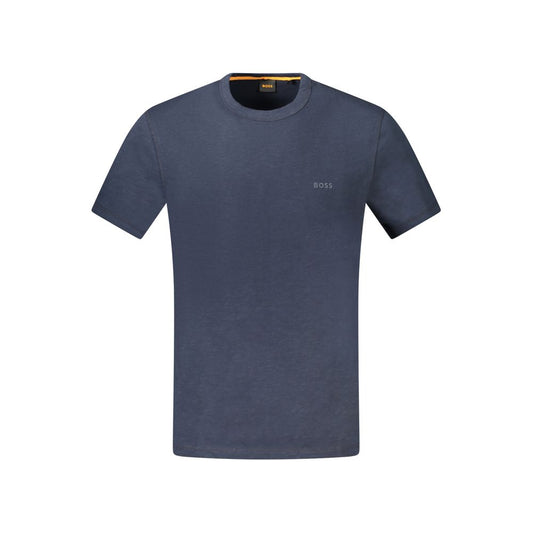 Hugo Boss Blå Bomuld T Shirt Rund Hals Print Logo Premium