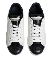 Dolce & Gabbana White Black Leather Portofino Sneaker Shoes