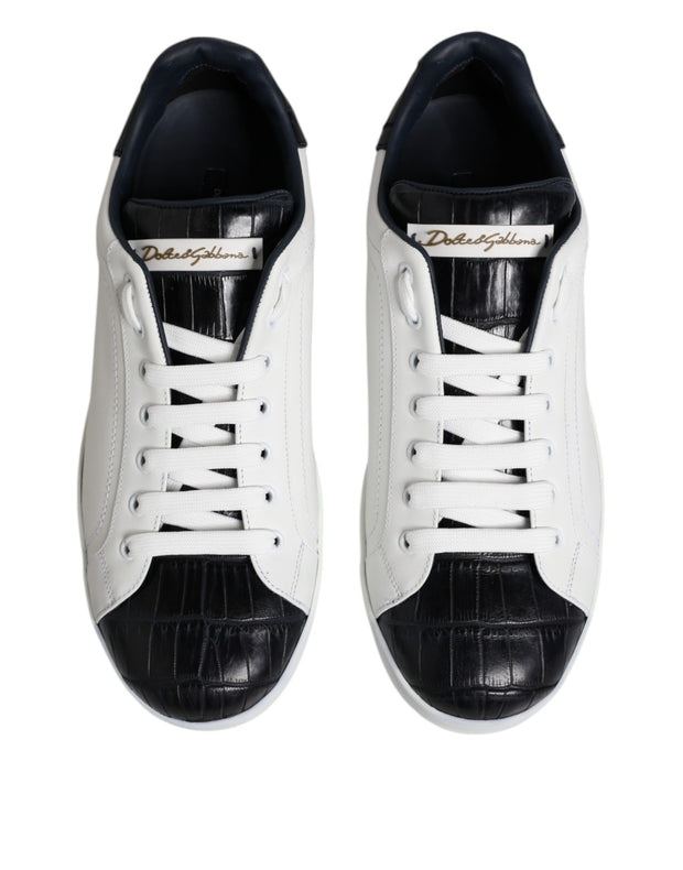 Dolce & Gabbana White Black Leather Portofino Sneaker Shoes