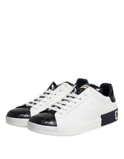 Dolce & Gabbana White Black Leather Portofino Sneaker Shoes