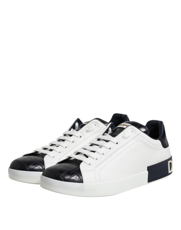 Dolce & Gabbana White Black Leather Portofino Sneaker Shoes