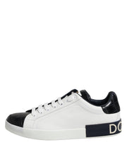 Dolce & Gabbana White Black Leather Portofino Sneaker Shoes