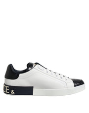 Dolce & Gabbana White Black Leather Portofino Sneaker Shoes