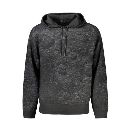 Hugo Boss Sort Uld Hættetrøje Med Kontrast Detaljer Logo