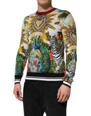 Dolce & Gabbana Tropical Heart Crown Silk Pullover Sweater