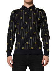 Dolce & Gabbana Black Logo Jacquard Knitted Polo Shirt T-shirt
