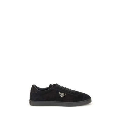 Prada Black Calf Leather Bos Taurus Low Top Sneakers