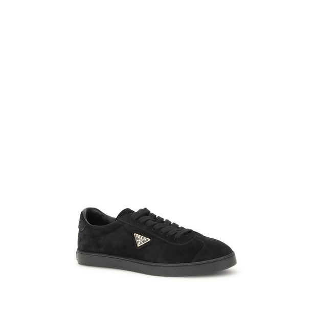Prada Black Calf Leather Bos Taurus Low Top Sneakers