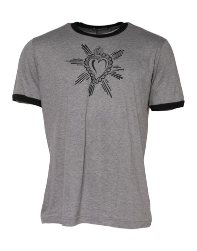 Dolce & Gabbana Gray Sacred Heart Cotton Crew Neck T-shirt