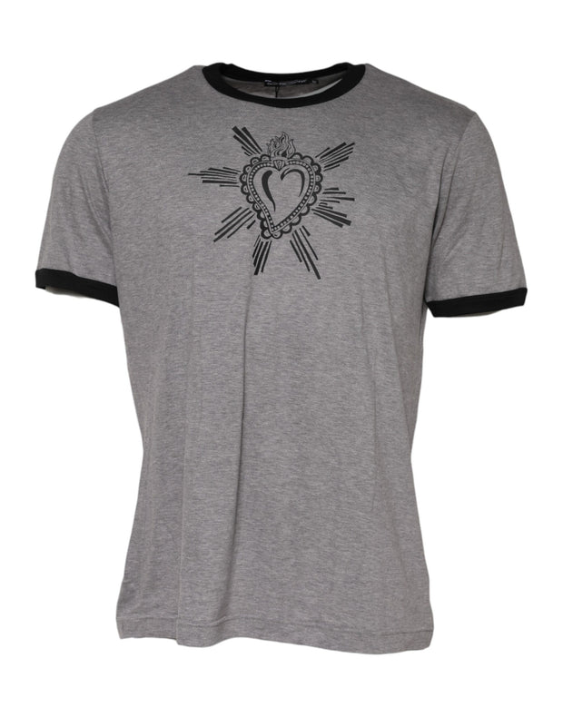 Dolce & Gabbana Gray Sacred Heart Cotton Crew Neck T-shirt
