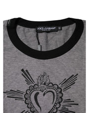 Dolce & Gabbana Gray Sacred Heart Cotton Crew Neck T-shirt