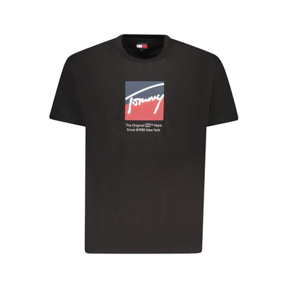 Tommy Hilfiger Sort Bomuld Herre T Shirt Med Hilfiger Logo