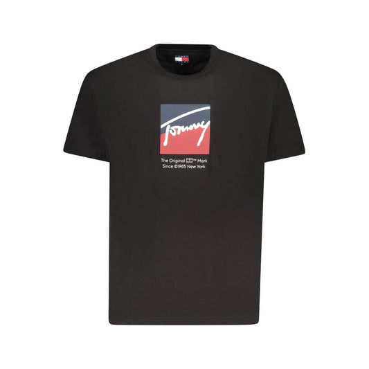 Tommy Hilfiger Sort Bomuld Herre T Shirt Med Hilfiger Logo