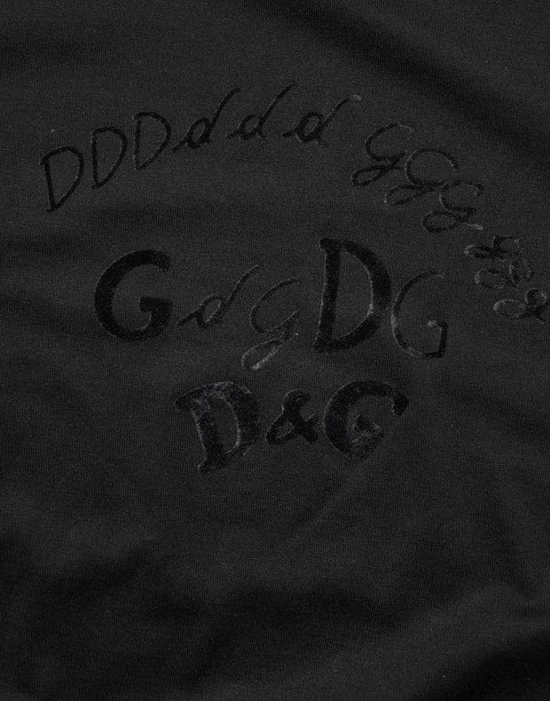 Dolce & Gabbana Black Cotton Velvet Logo Print Men T-shirt