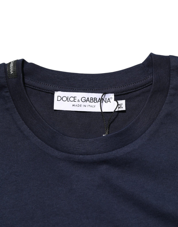Dolce & Gabbana Dark Blue Cotton DG Logo Print Men’s Top T-shirt