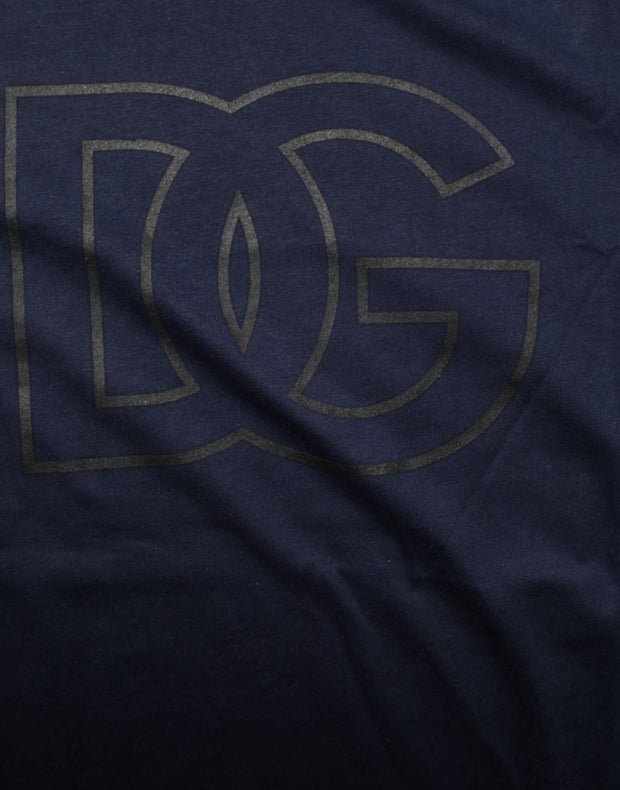 Dolce & Gabbana Dark Blue Cotton DG Logo Print Men’s Top T-shirt