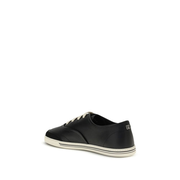 Dolce & Gabbana Black Calf Leather Bos Taurus Low Top Sneakers