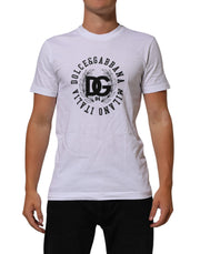 Dolce & Gabbana White Cotton Logo Print Crew Neck T-shirt