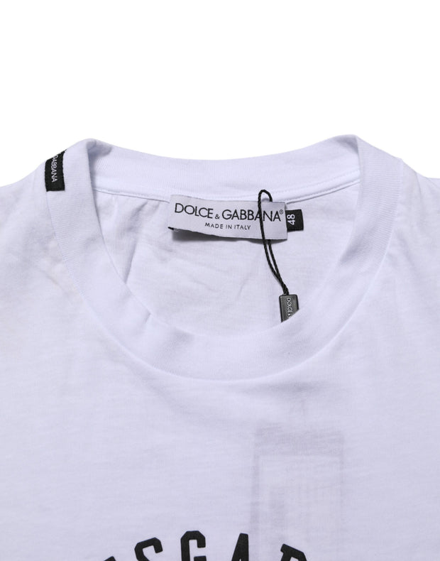Dolce & Gabbana White Cotton Logo Print Crew Neck T-shirt