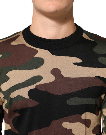 Dolce & Gabbana Multicolor Camouflage Crew Neck Men Pullover Sweater