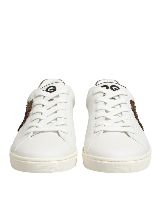 Dolce & Gabbana White Leather Heart Embellished Sneakers Shoes