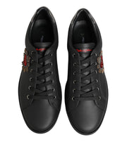 Dolce & Gabbana Black Leather Heart Embellished Sneakers Shoes