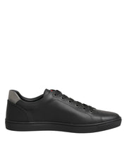 Dolce & Gabbana Black Leather Heart Embellished Sneakers Shoes