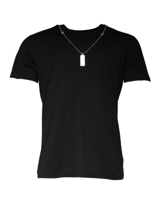 Dolce & Gabbana Black Cotton Necklace Embellished T-shirt - Le schmidt