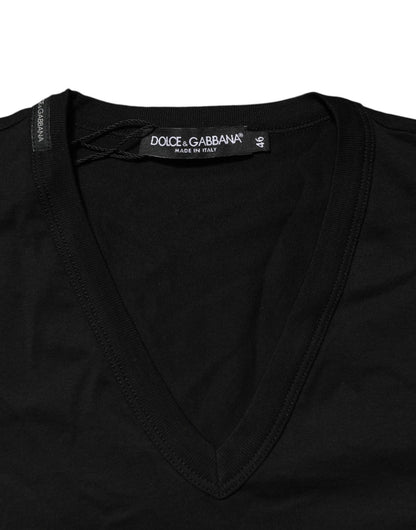 Dolce & Gabbana Black Cotton Plain V - Neck Men Shirt T-shirt - Le schmidt