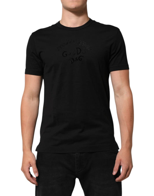 Dolce & Gabbana Black Cotton Velvet Logo Print Men T-shirt - Le schmidt