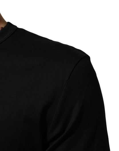 Dolce & Gabbana Black Cotton Velvet Logo Print Men T-shirt - Le schmidt