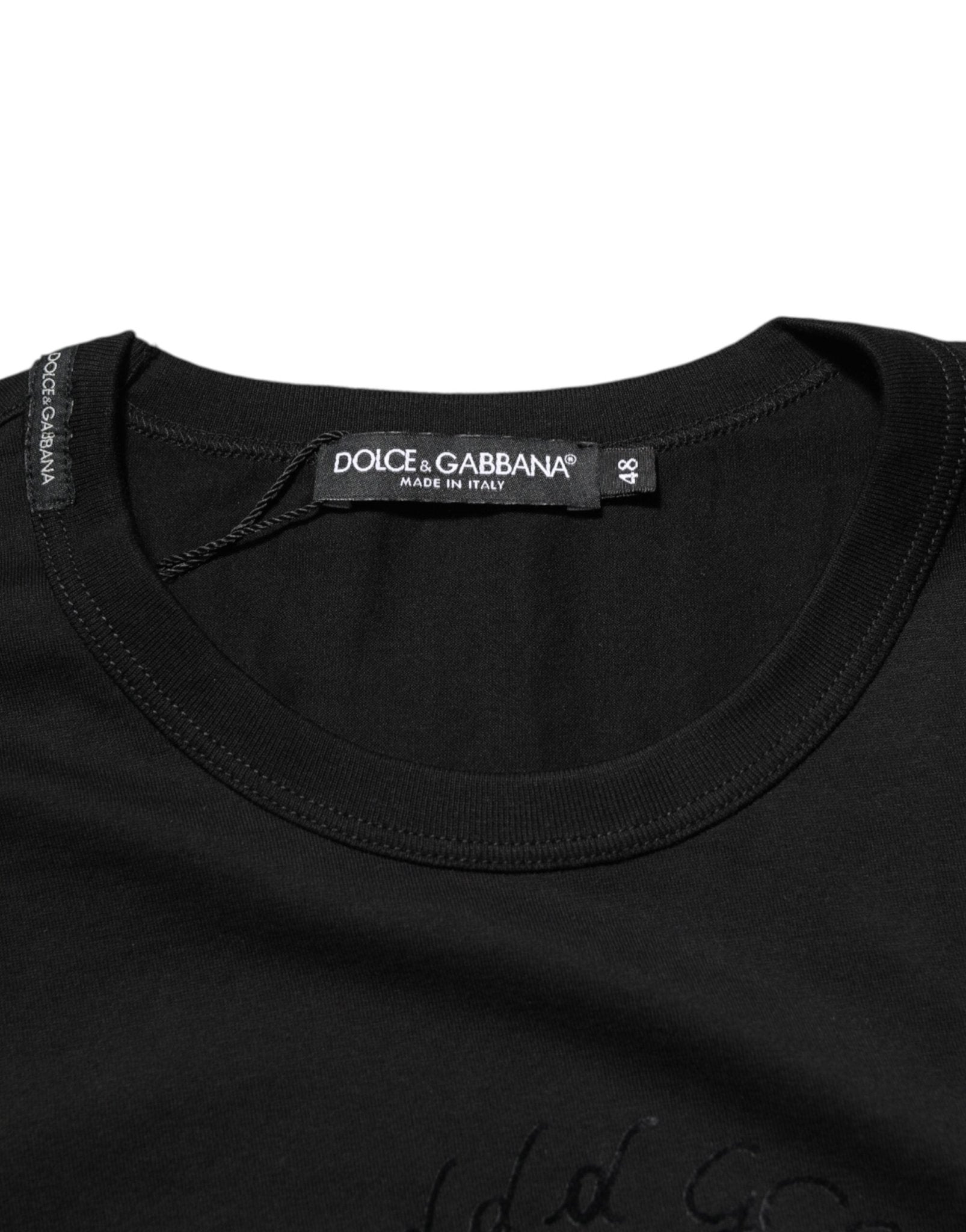Dolce & Gabbana Black Cotton Velvet Logo Print Men T-shirt - Le schmidt