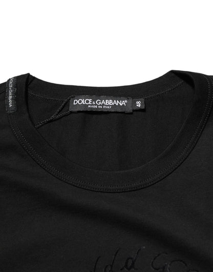 Dolce & Gabbana Black Cotton Velvet Logo Print Men T-shirt - Le schmidt