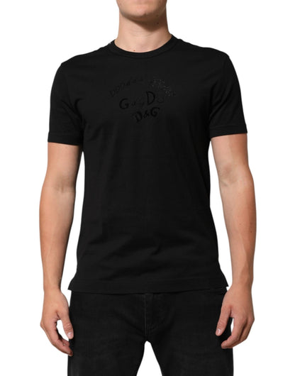 Dolce & Gabbana Black Cotton Velvet Logo Print Men T-shirt - Le schmidt