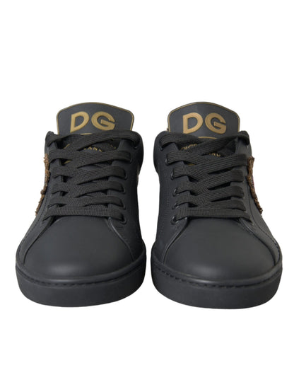 Dolce & Gabbana Black Leather Heart Embellished Sneakers Shoes - Le schmidt