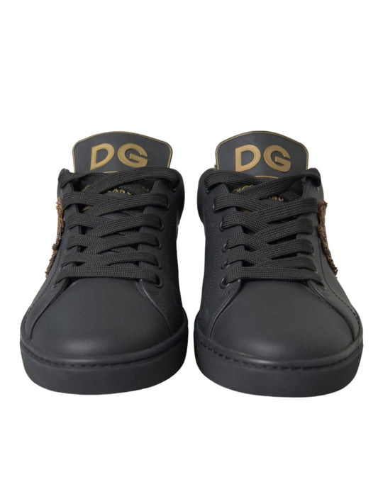 Dolce & Gabbana Black Leather Heart Embellished Sneakers Shoes - Le schmidt