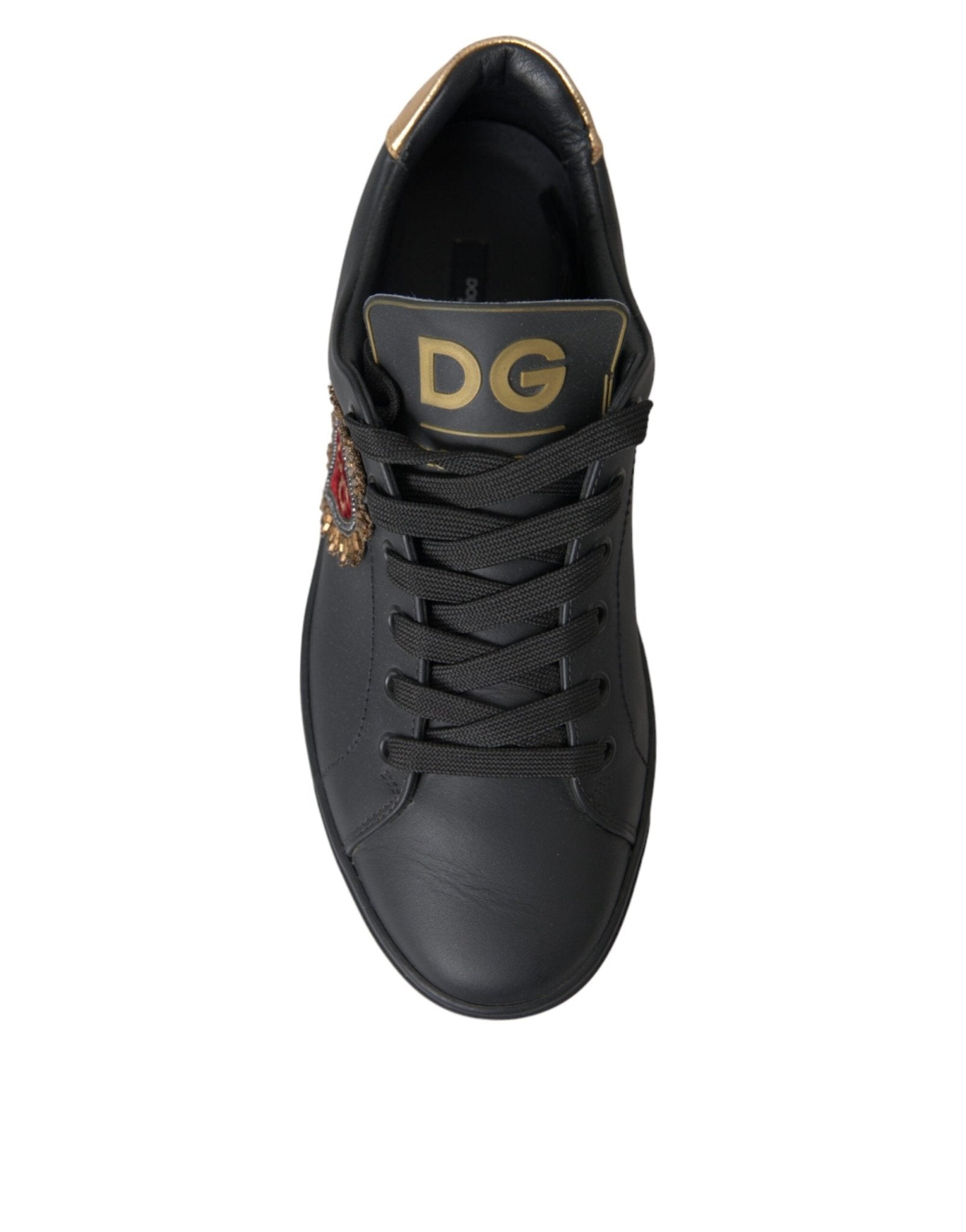 Dolce & Gabbana Black Leather Heart Embellished Sneakers Shoes - Le schmidt