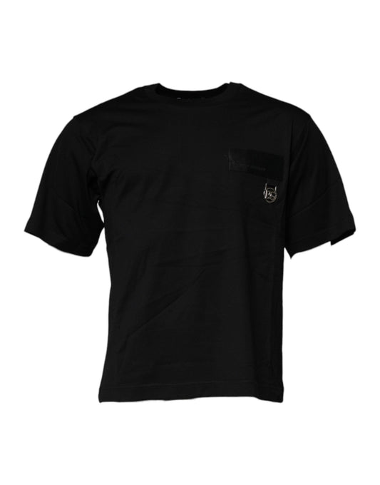 Dolce & Gabbana Black Logo Patch Cotton Crew Neck T-shirt - Le schmidt
