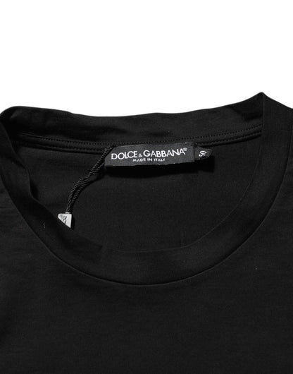 Dolce & Gabbana Black Logo Patch Cotton Men Crew Neck T-shirt - Le schmidt