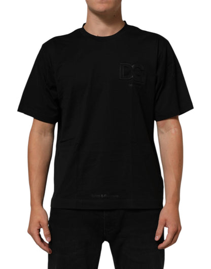Dolce & Gabbana Black Logo Patch Cotton Men Crew Neck T-shirt - Le schmidt
