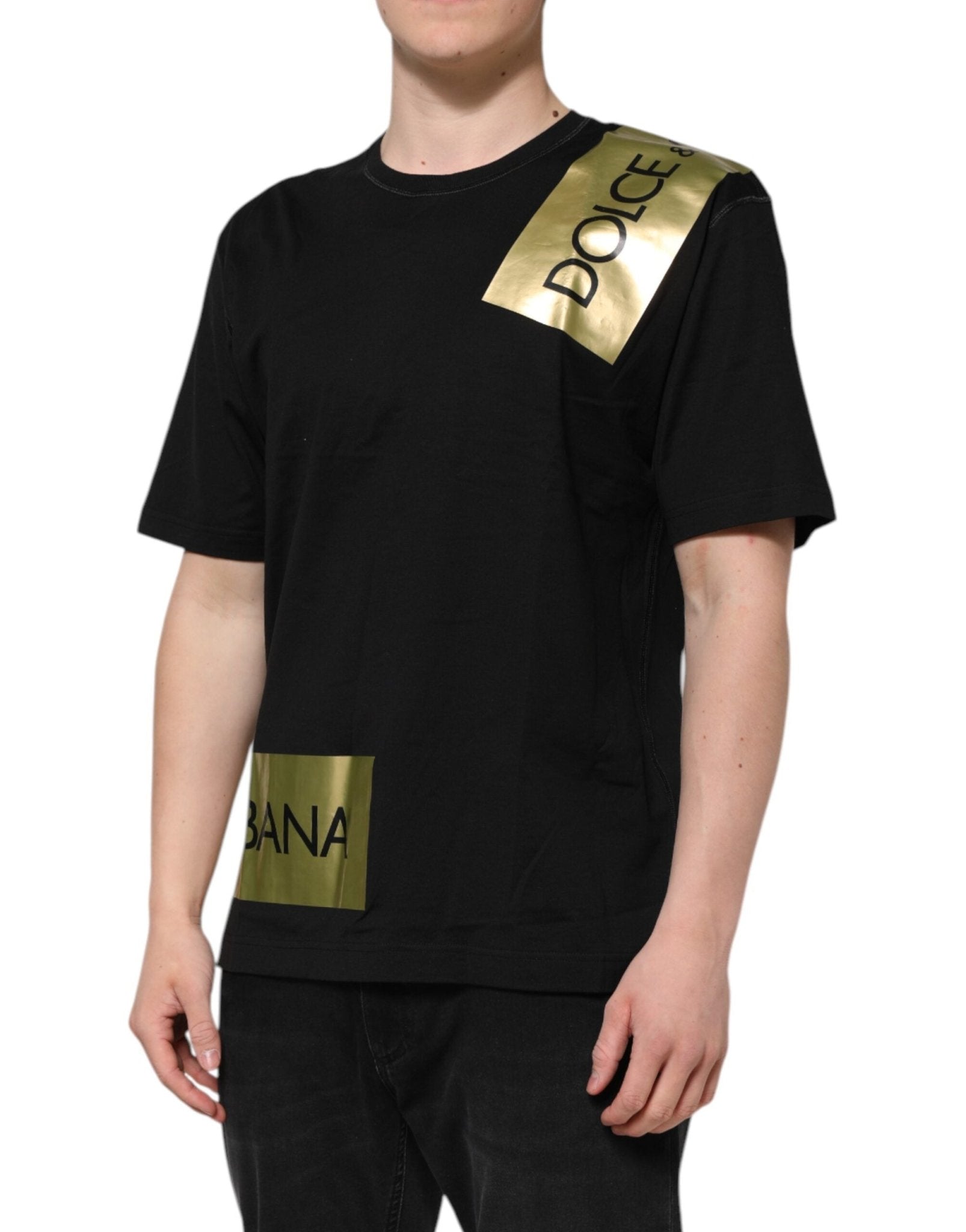 Dolce & Gabbana Black Logo Tape Cotton Men Crew Neck T-shirt - Le schmidt